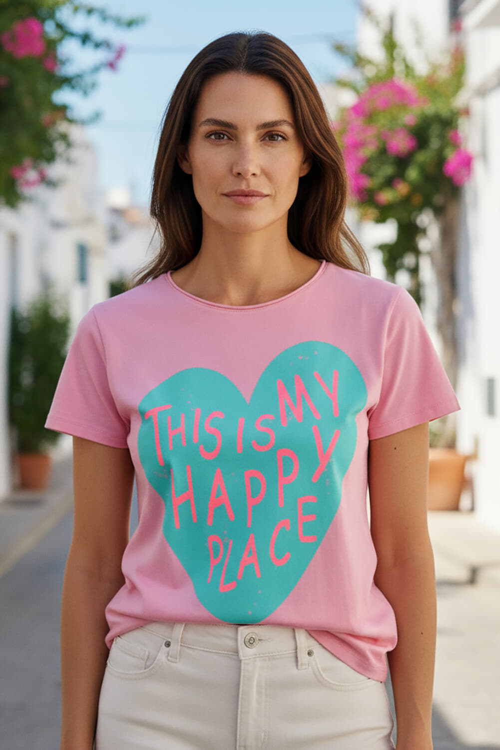 Miss Goodlife T-shirt Happy Place Roze