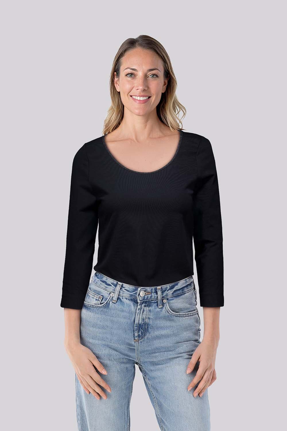 Bomont Top 3/4 Mouw Ronde Hals Zwart