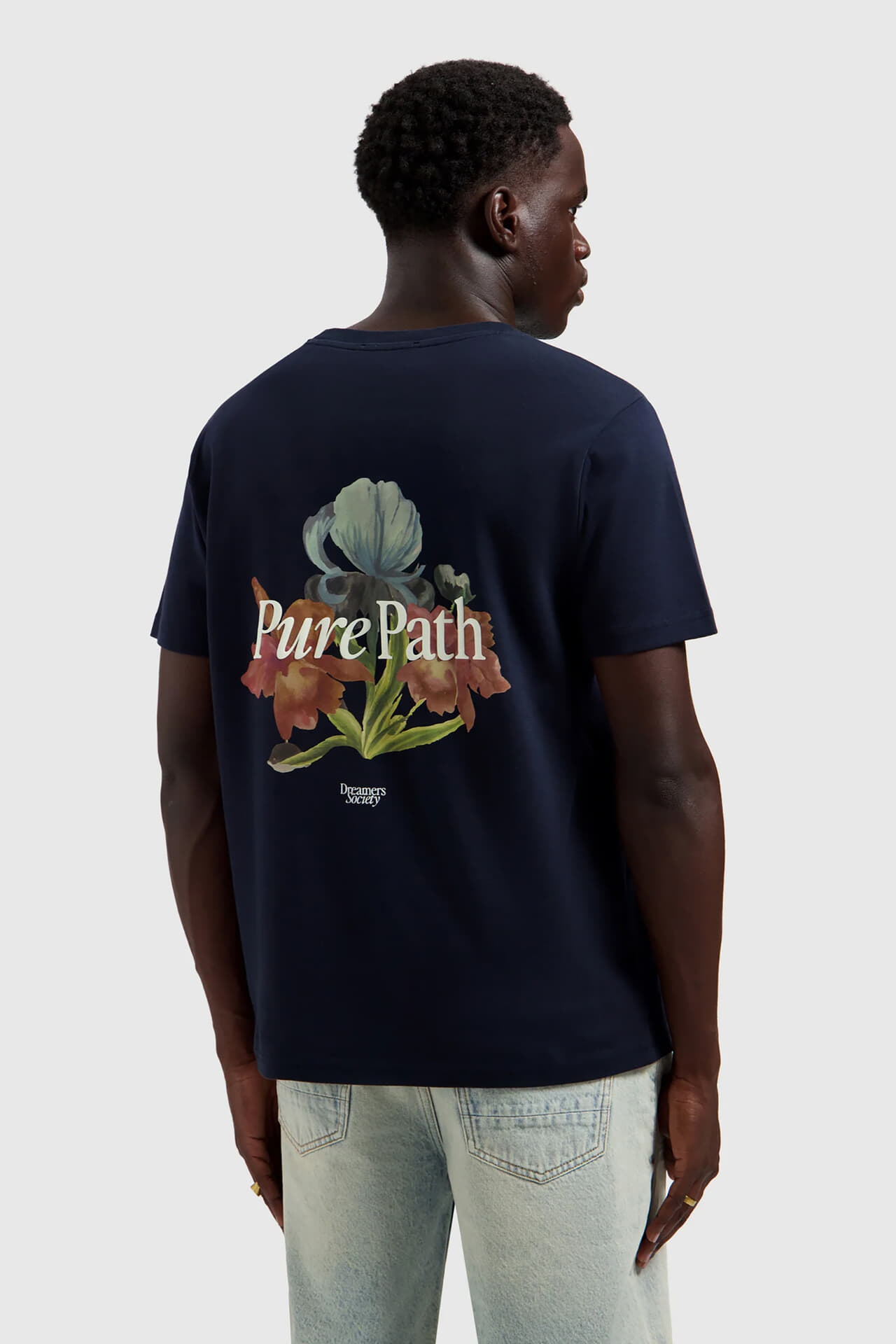 Pure Path T-shirt Trio of Flowers  Navy