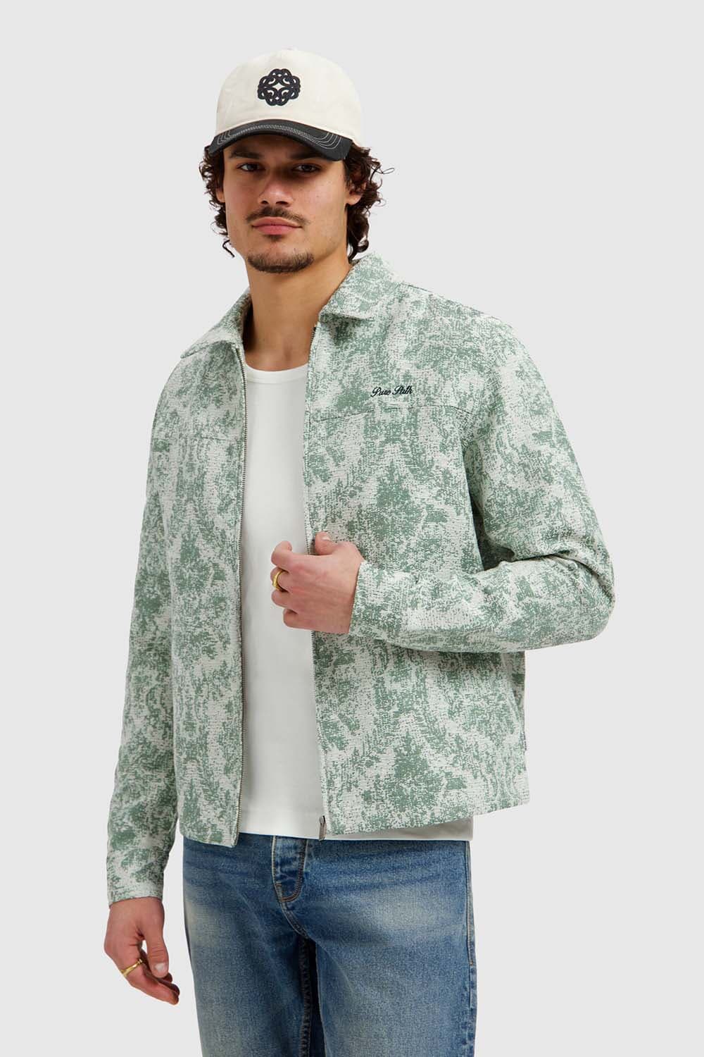 Pure Path Overshirt Flower Zipped  Groen