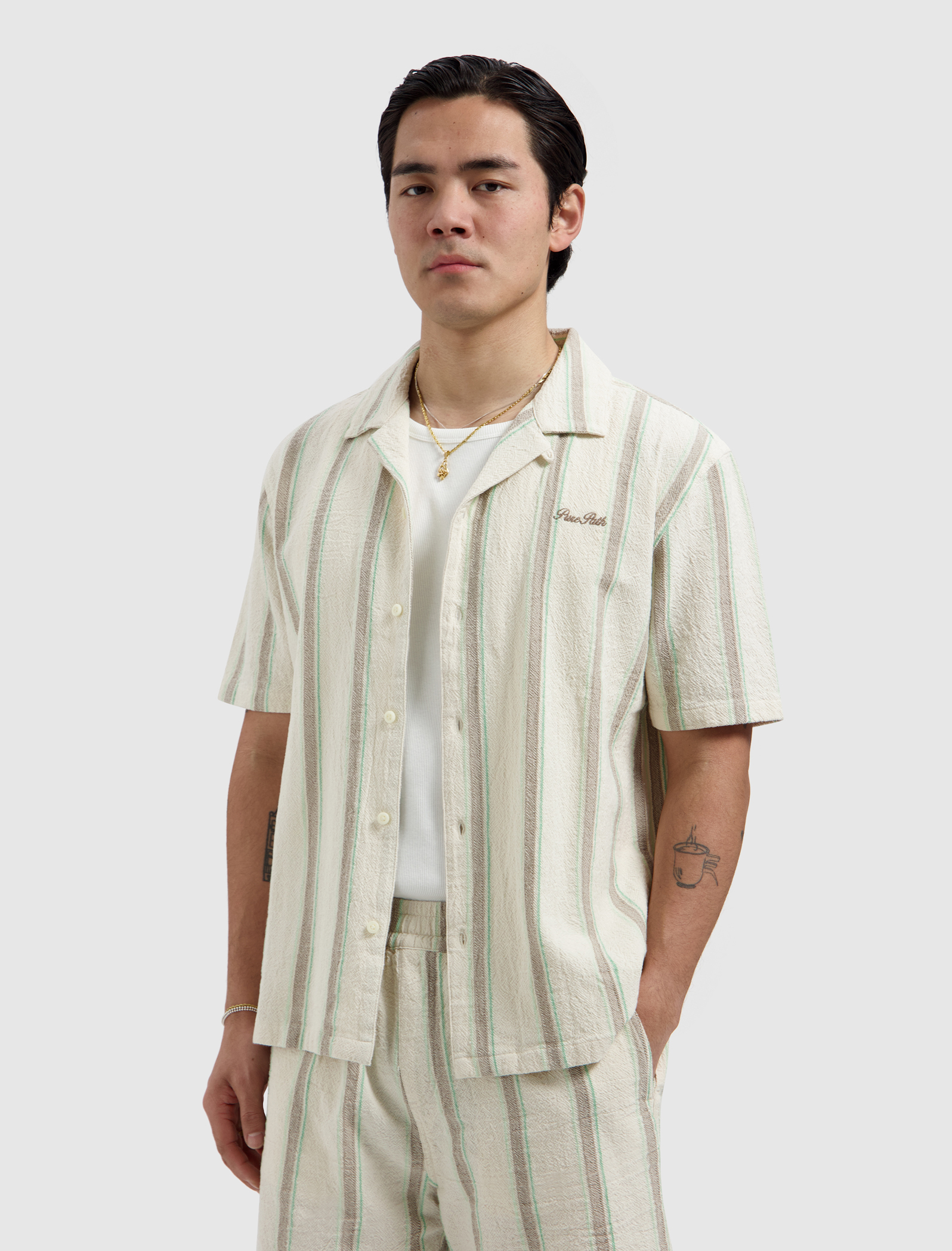 Pure Path Overhemd Striped Kaki