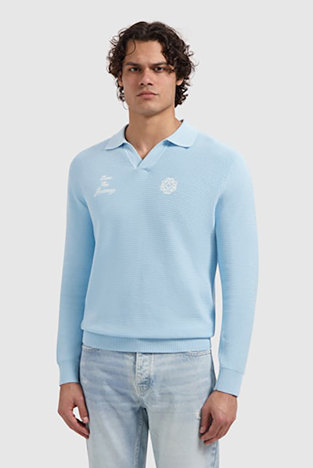 Pure Path Embroidered Structure Knitted Polo Hemelsblauw
