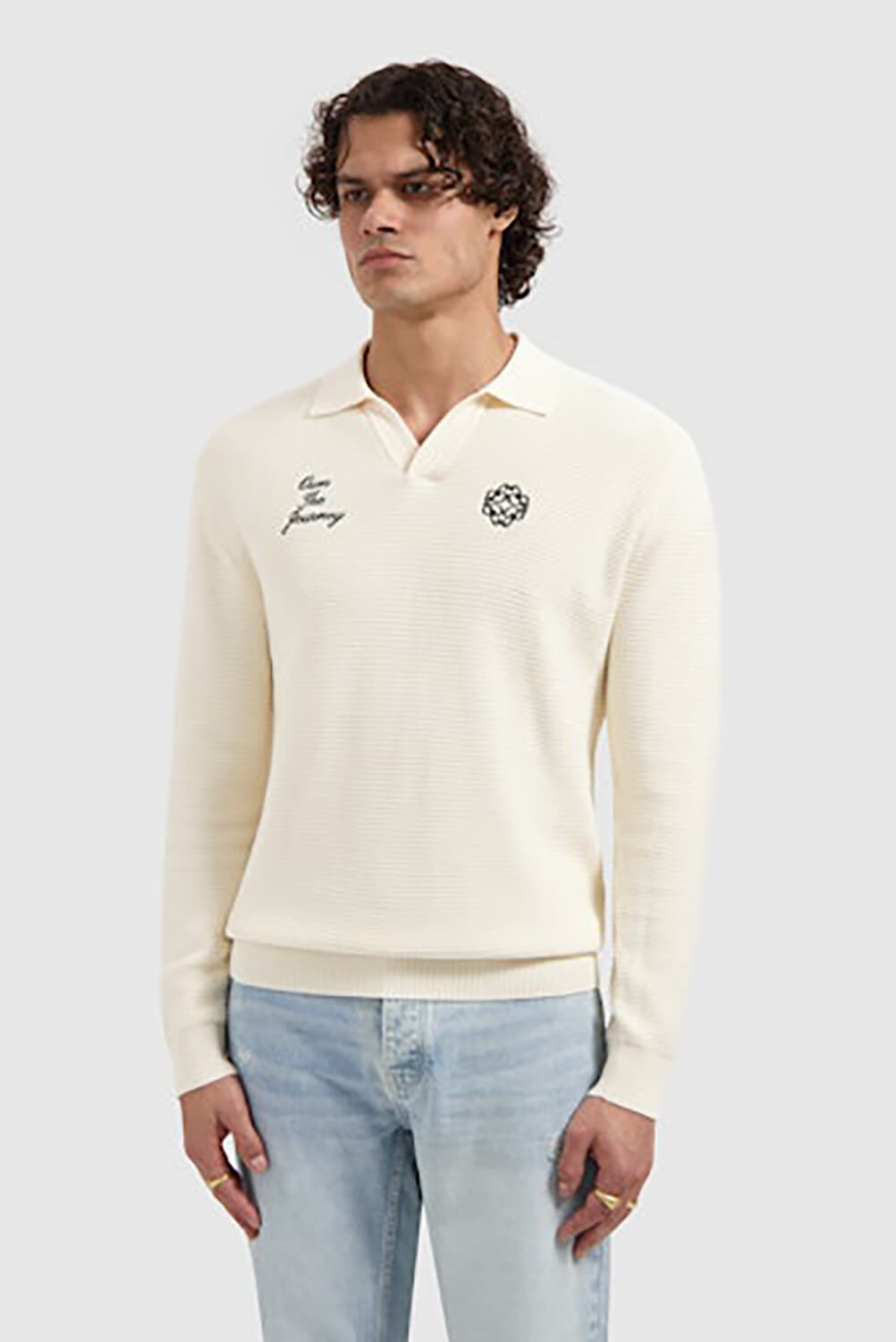 Pure Path Embroidered Structure Knitted Polo Wit