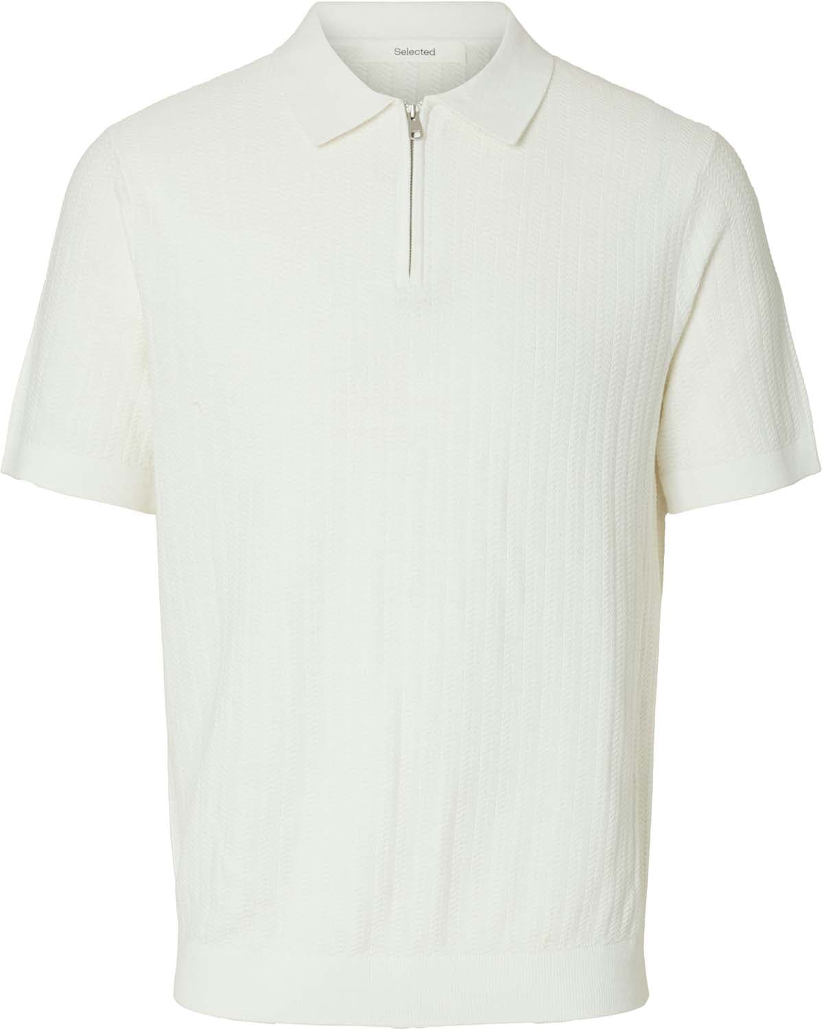 Selected Homme SLHCRAN SS KNIT STRUCTURE ZIP POLO Off White