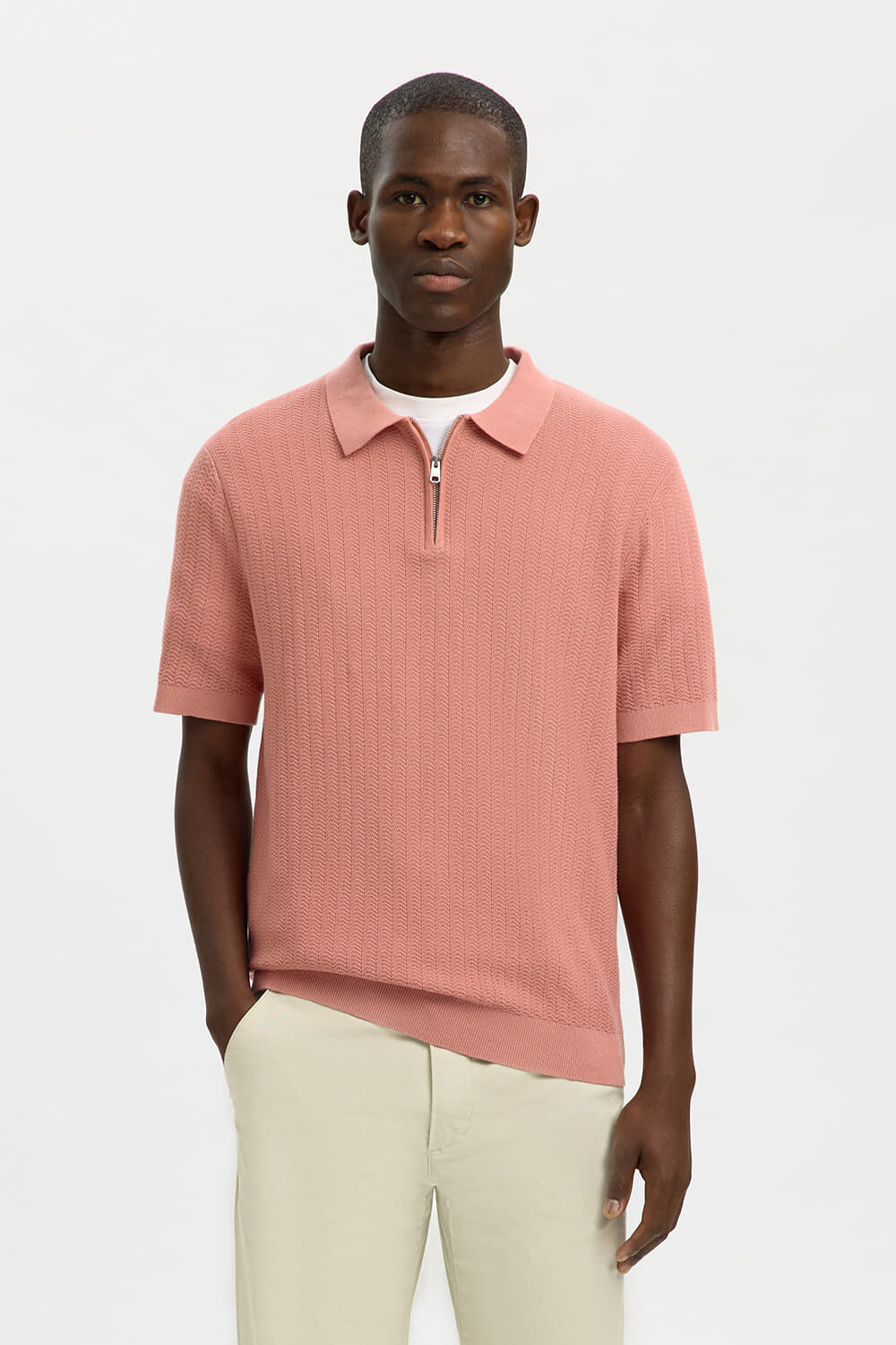 Selected Homme Polo Cran Zip Roze