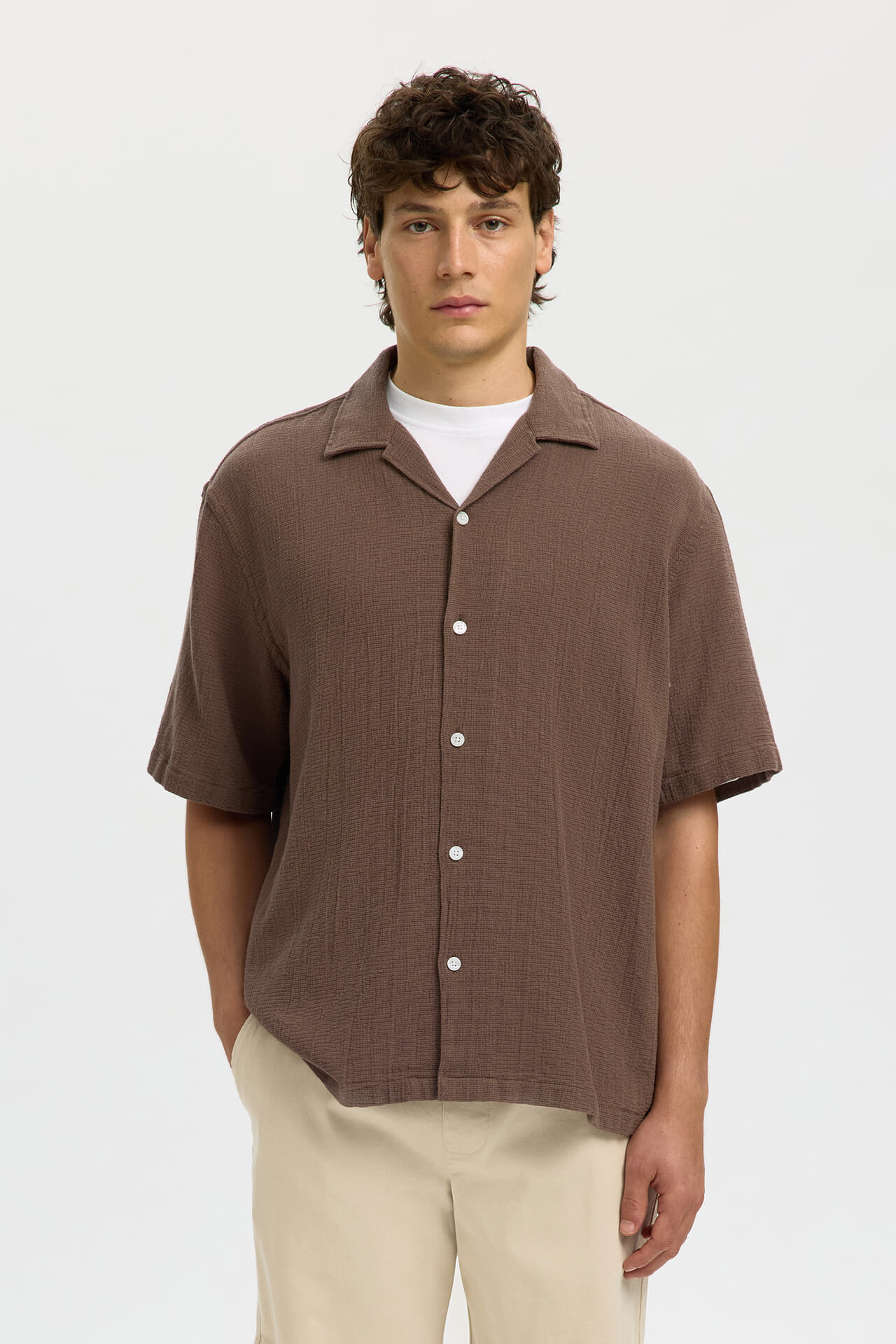 Selected Homme Overhemd SLHRLXCAL SS  Bruin