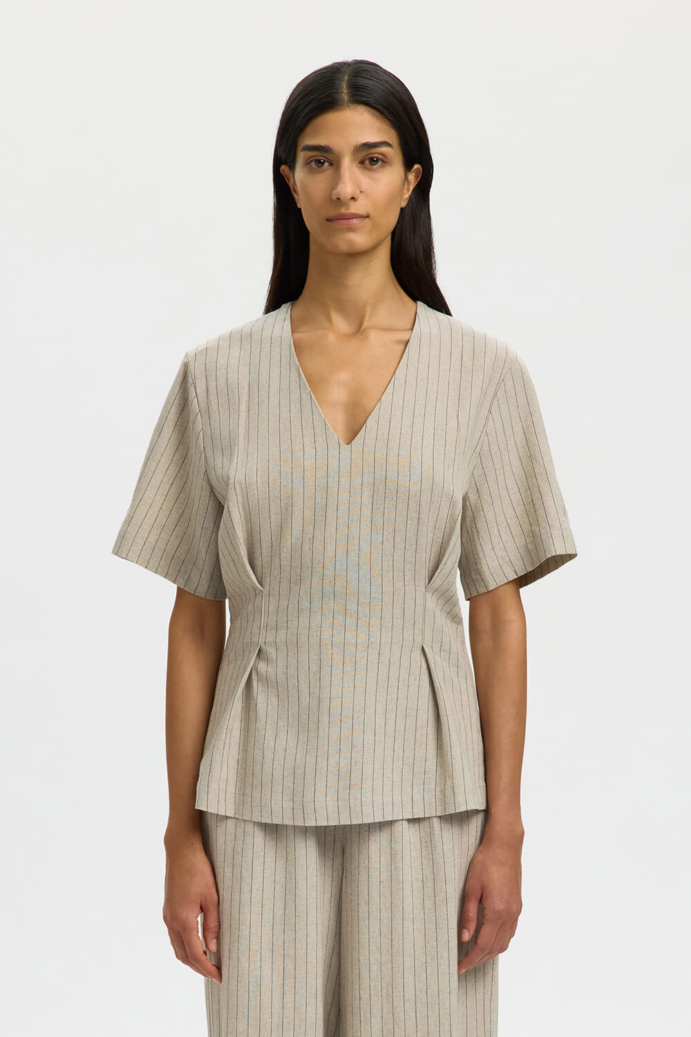 Selected Femme Blouse Mariam Linnen Blend Beige