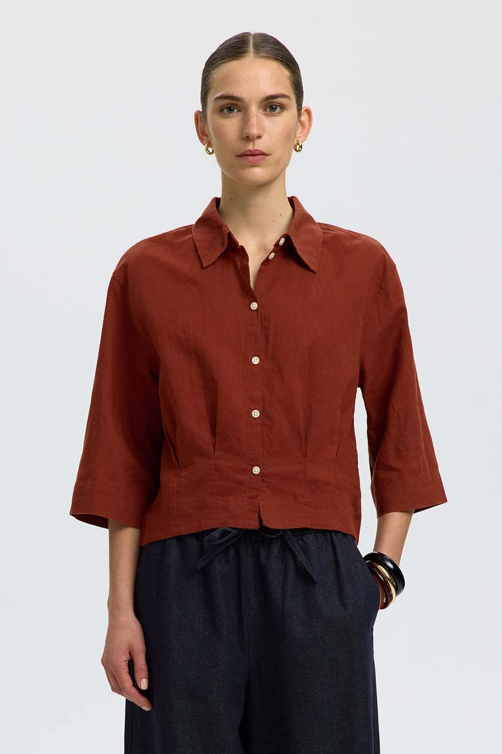 Selected Femme Blouse Cleo Regular Cognac