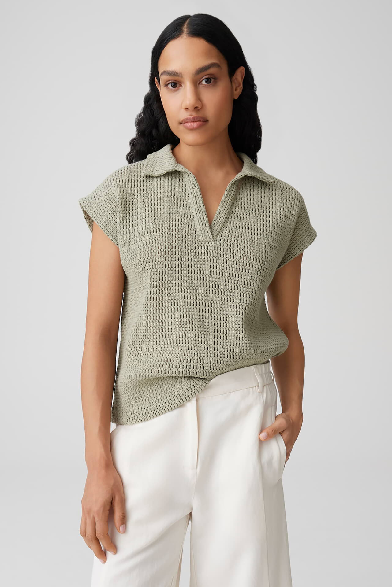 Opus Poloshirt Somona in gehaakte look Regular fit Army