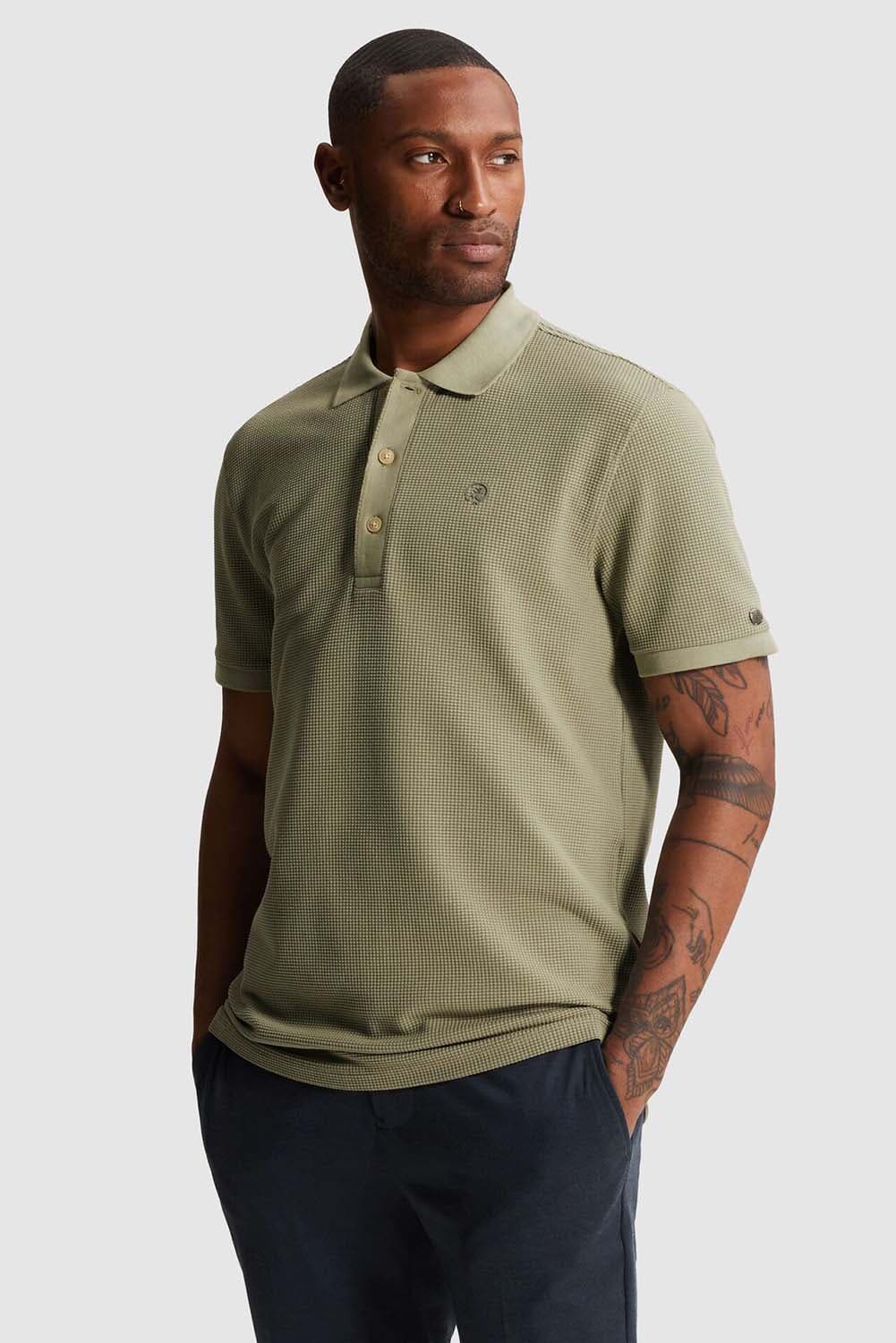Cast Iron Polo Two Tone waffle regular fit Groen