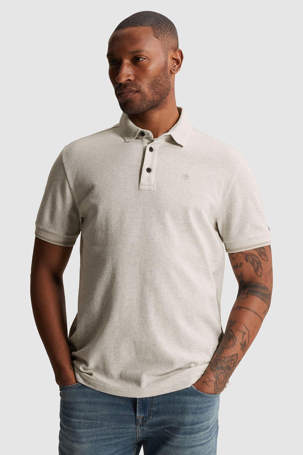 Cast Iron Polo popcorn slim fit  Grijs