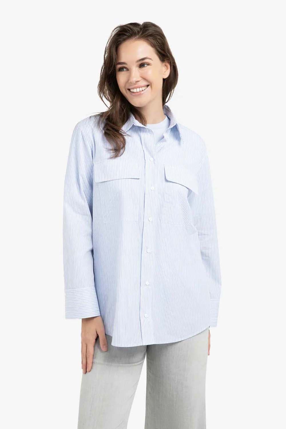 Yaya Blouse Boyfriend Gestreept Blauw