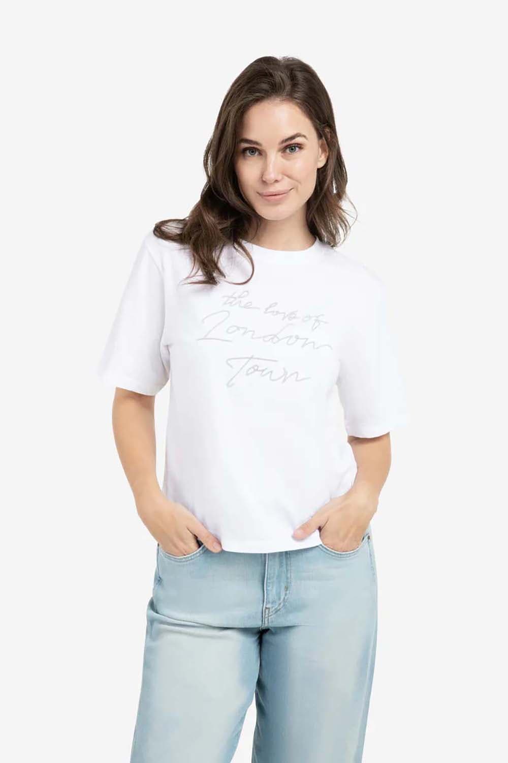 Yaya T-shirt met flockprint Blauw