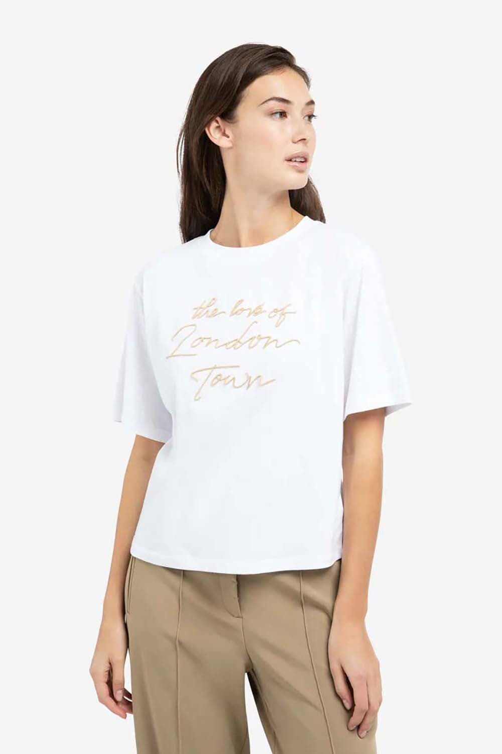 Yaya T-shirt met flockprint Geel