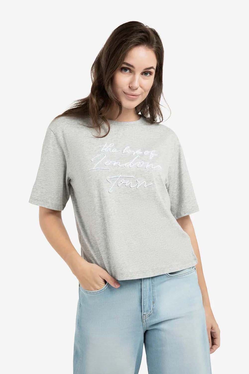 Yaya T-shirt met flockprint Wit