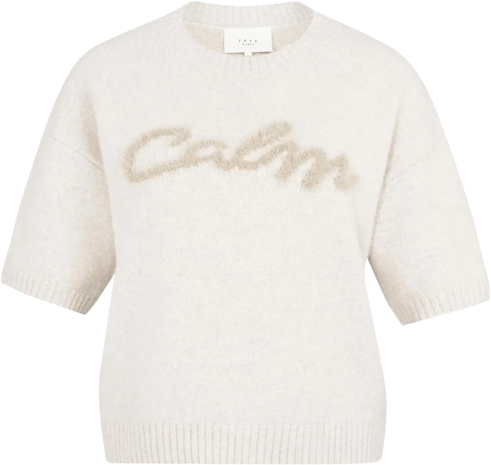 Yaya Gebreide trui met fluffy tekst Grijs