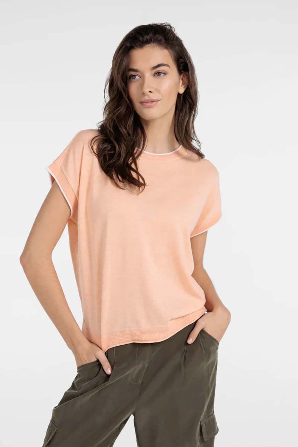 Yaya Knitted sweater with rolled ed Oranje