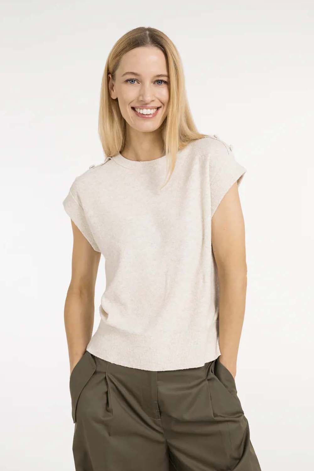 Yaya Mouwloze Trui Beige