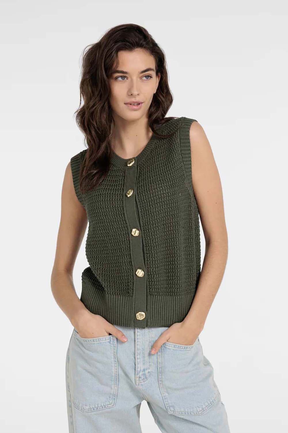 Yaya Mouwloos  Vest Army