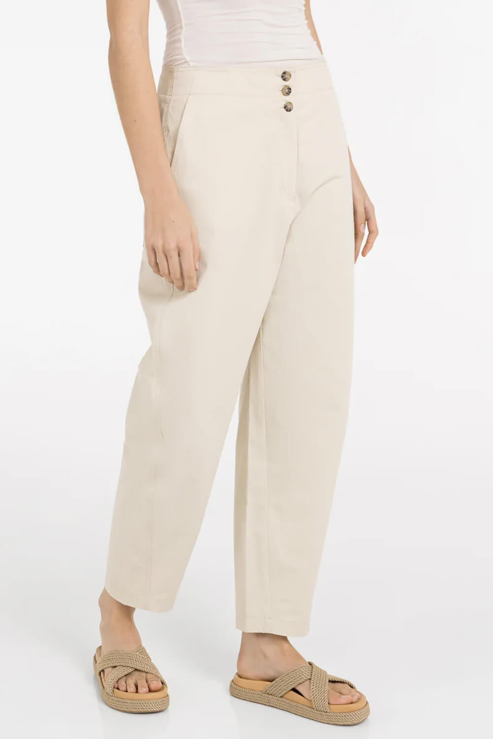Yaya High waist barrel leg trousers Kaki