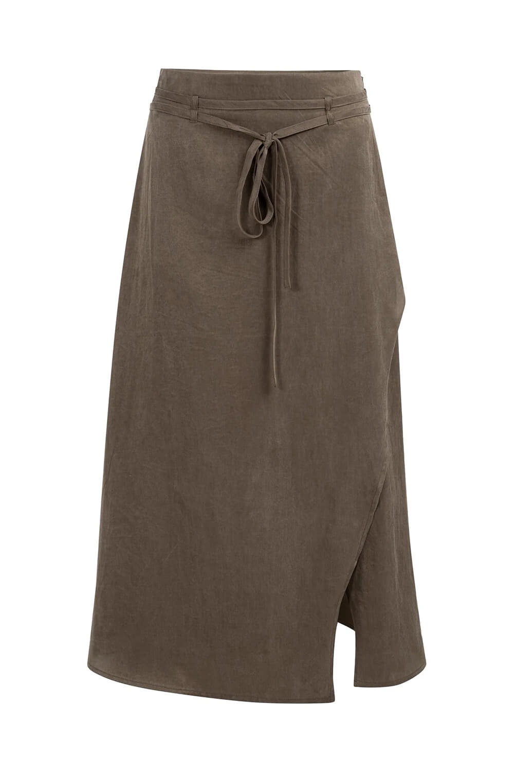 Yaya Woven midi skirt with wrap eff Bruin
