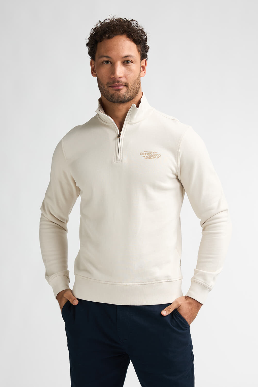 Petrol Half Zip Trui Beige