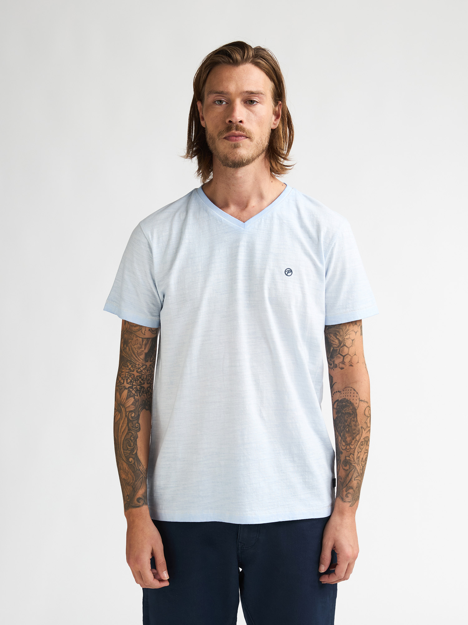 Petrol T-Shirt V-Neck Hemelsblauw