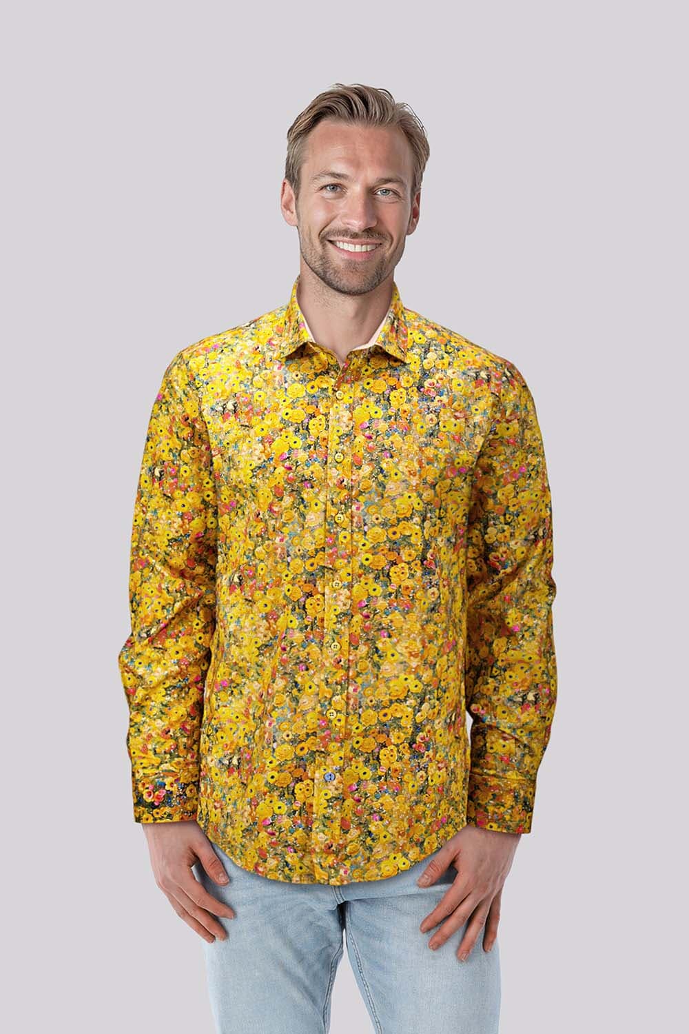 A Fish Named Fred Overhemd Klimt Flower Geel