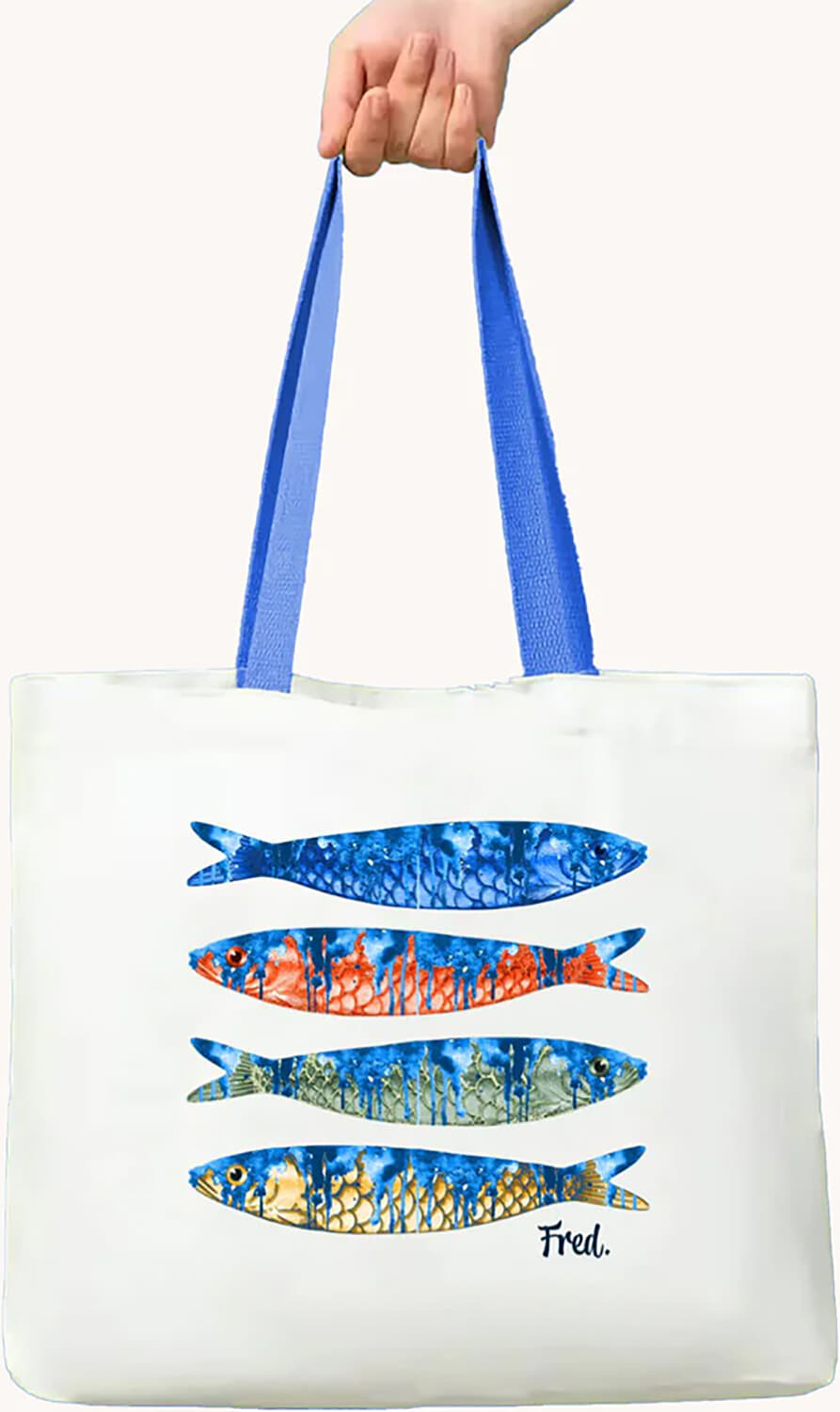 A Fish Named Fred Tas Fish Print Canvas Off White