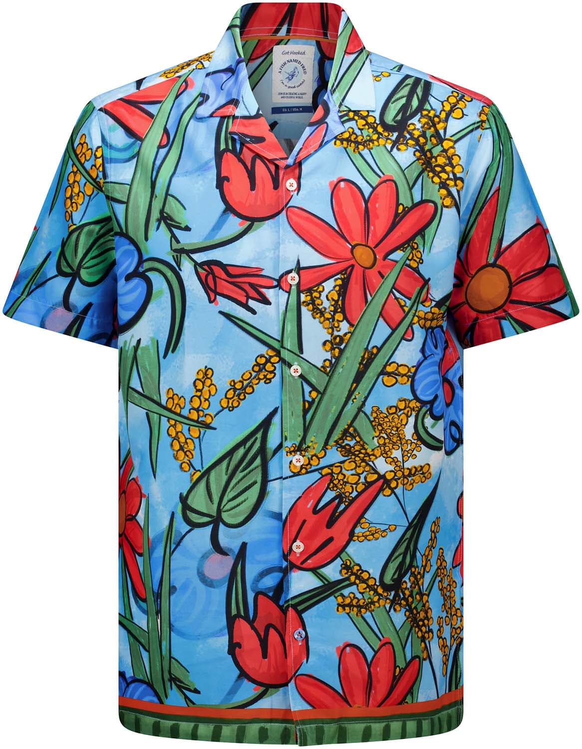 A Fish Named Fred Overhemd Flower Canvas Blauw