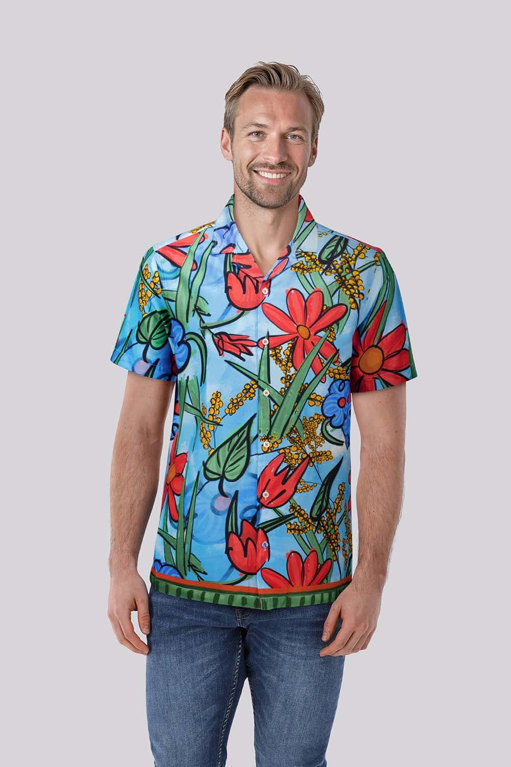 A Fish Named Fred Overhemd Flower Canvas Blauw