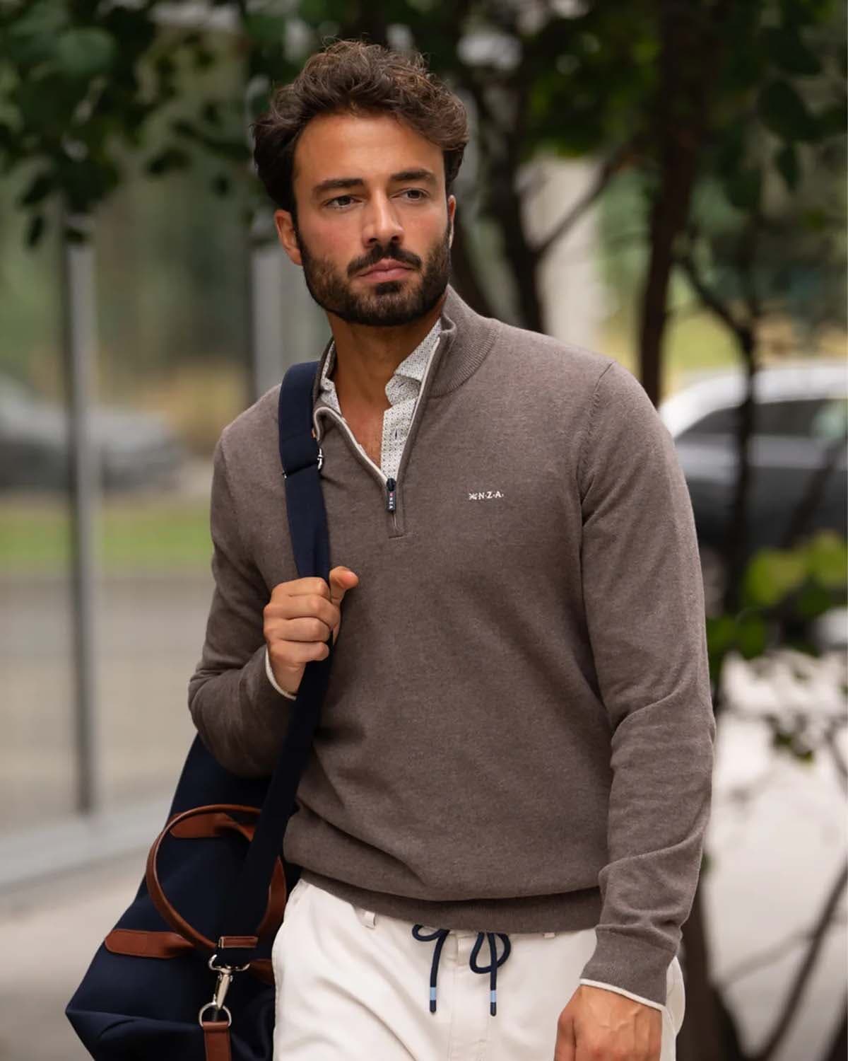 NZA Trui Half-zip  Bruin