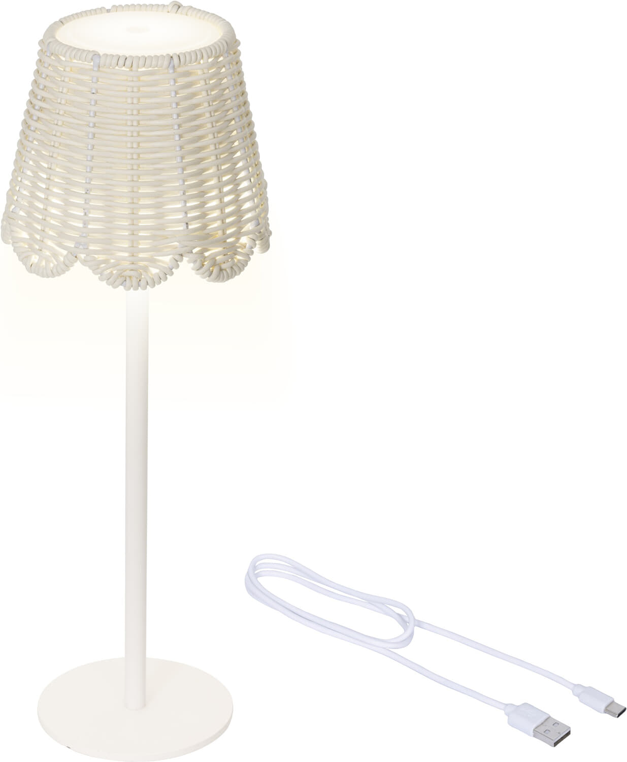 Bomont Collection LED oplaadbare tafellamp wicker steady binnen  dia Wit