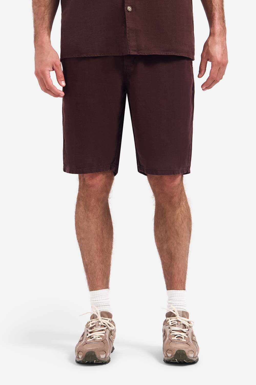 No Excess Short Chino With Linnen Bruin