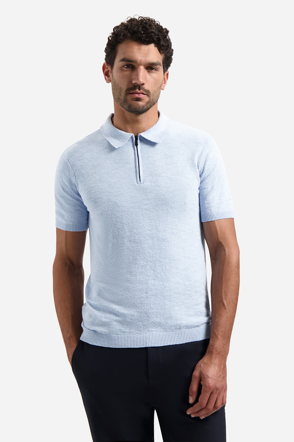 No Excess Polo Zip Frot Blauw