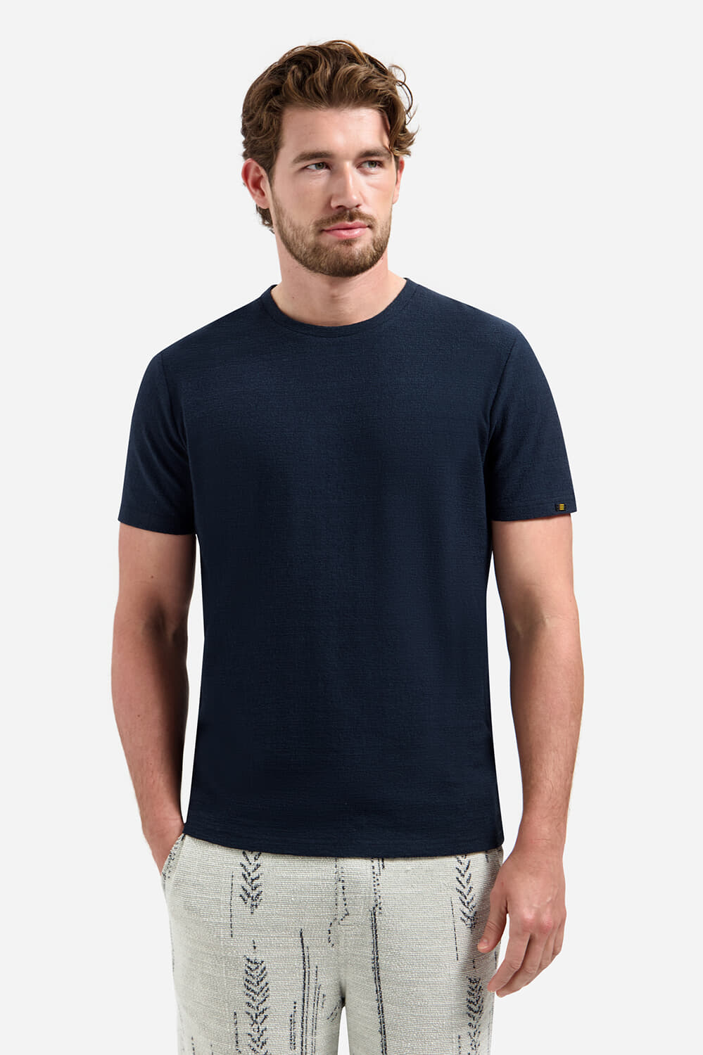 No Excess T-Shirt Crewneck Solid Jacquard Navy