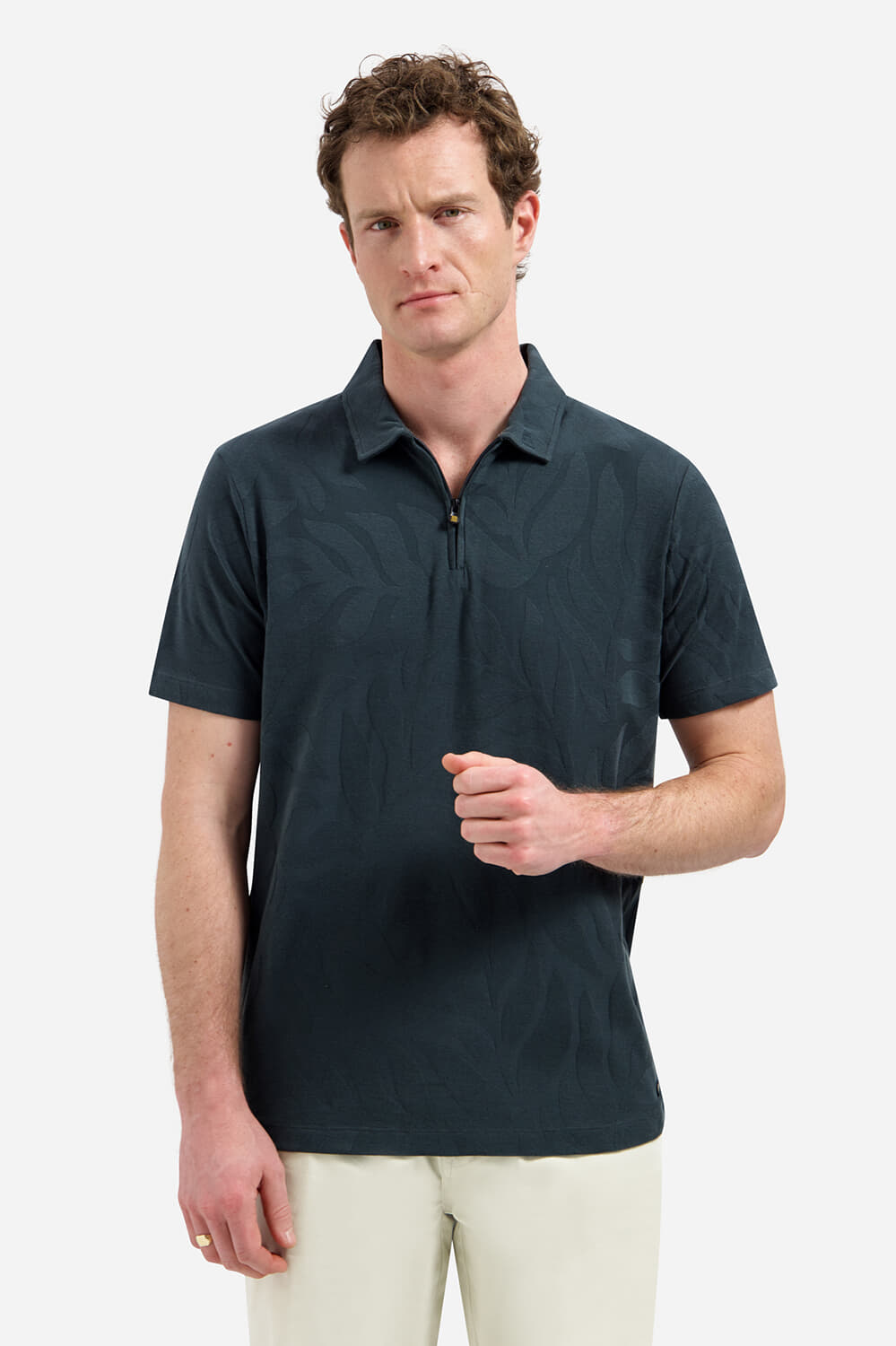 No Excess Polo Half Zip Jacquard Antraciet