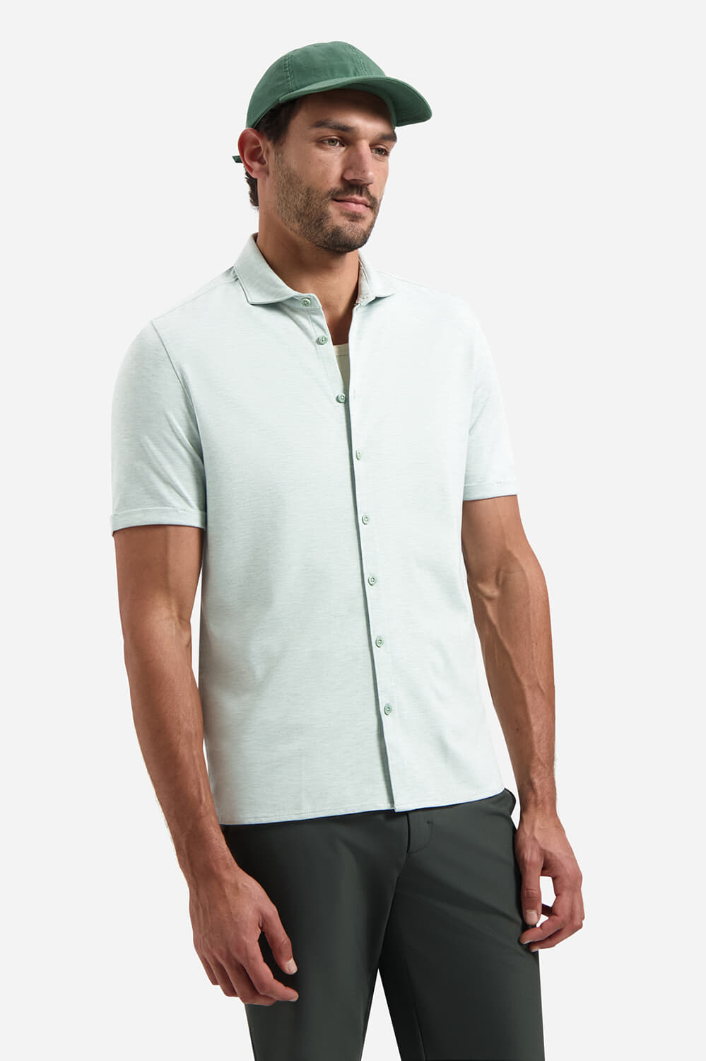 No Excess Overhemd Melange Jersey Groen