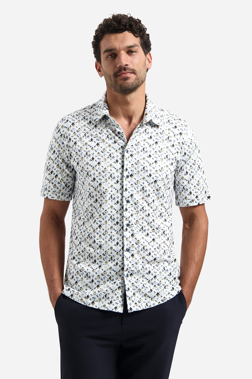 No Excess Overhemd Jersey Allover Print Blauw