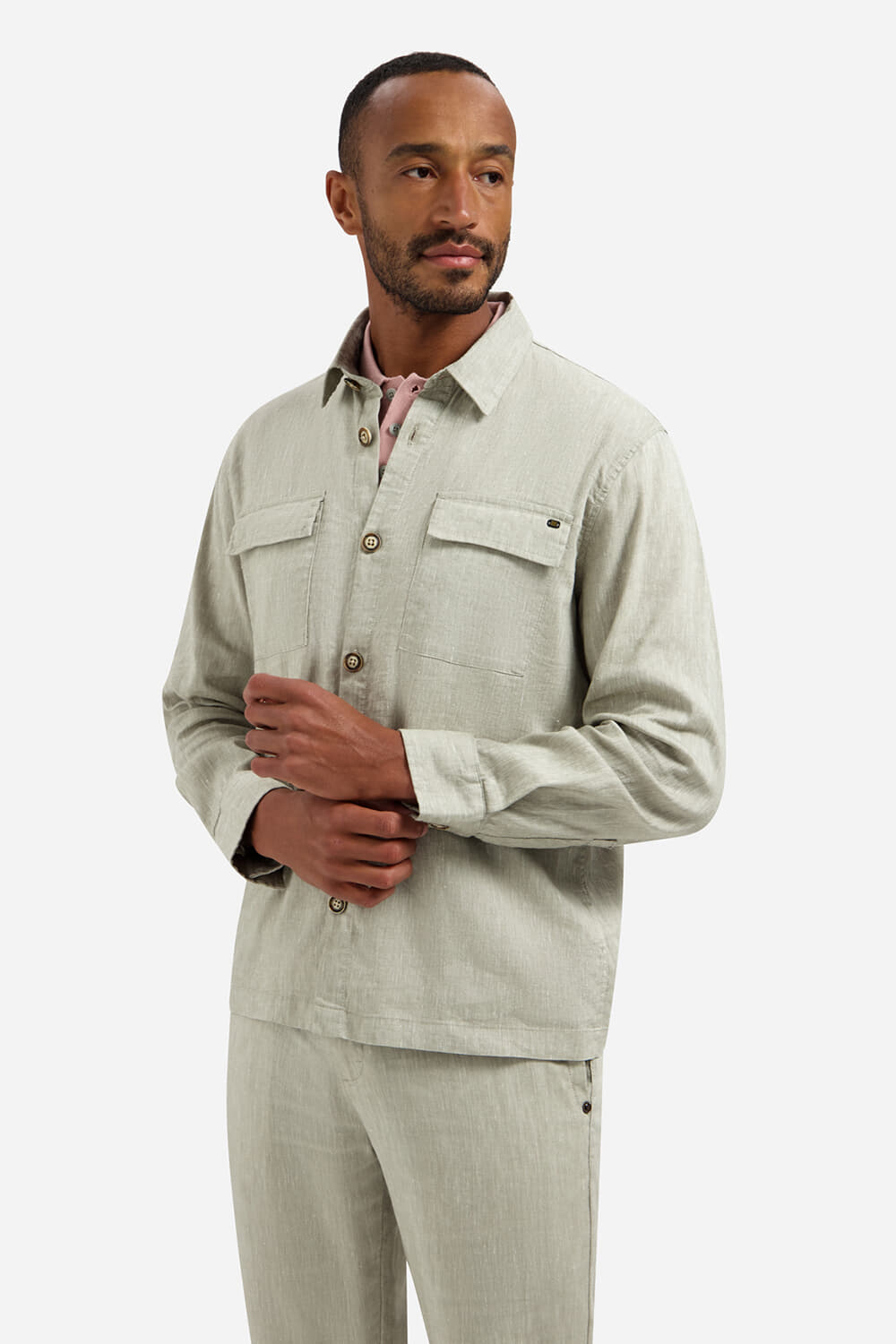 No Excess Overshirt Full Button 2-Tone With L Taupe