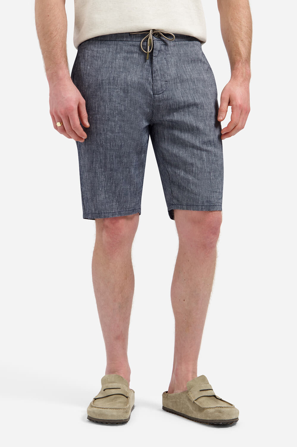 No Excess Short Chino With Linen Navy