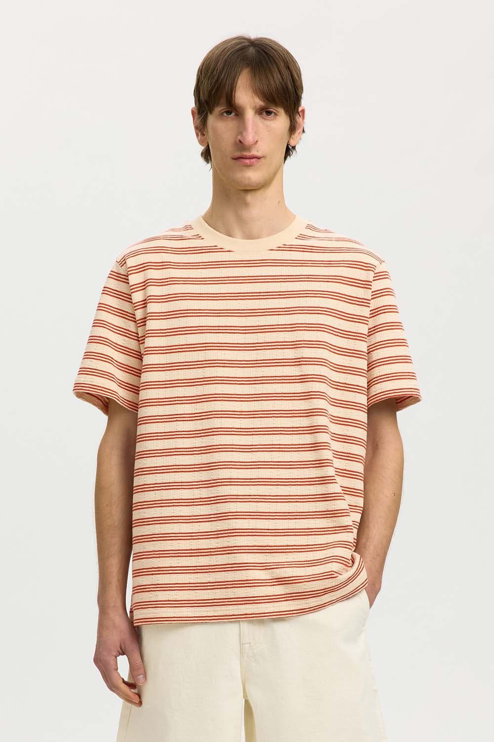 Selected Homme T-shirt Eli Seersucker Brick