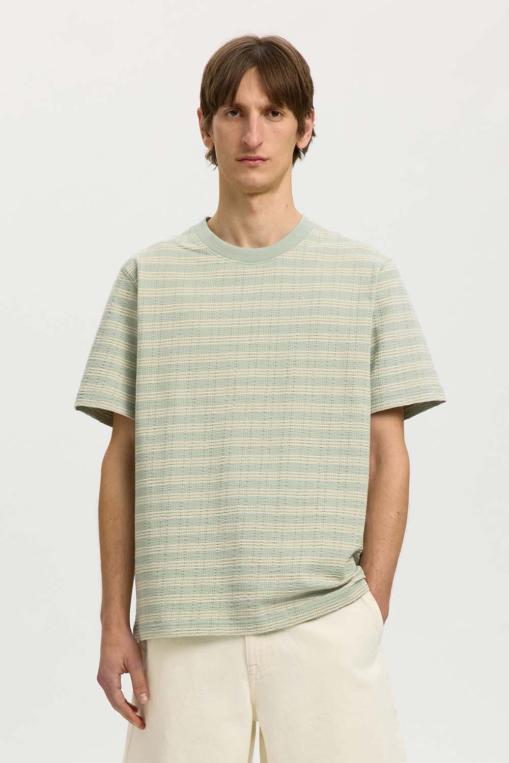 Selected Homme T-shirt Eli Seersucker Grijs