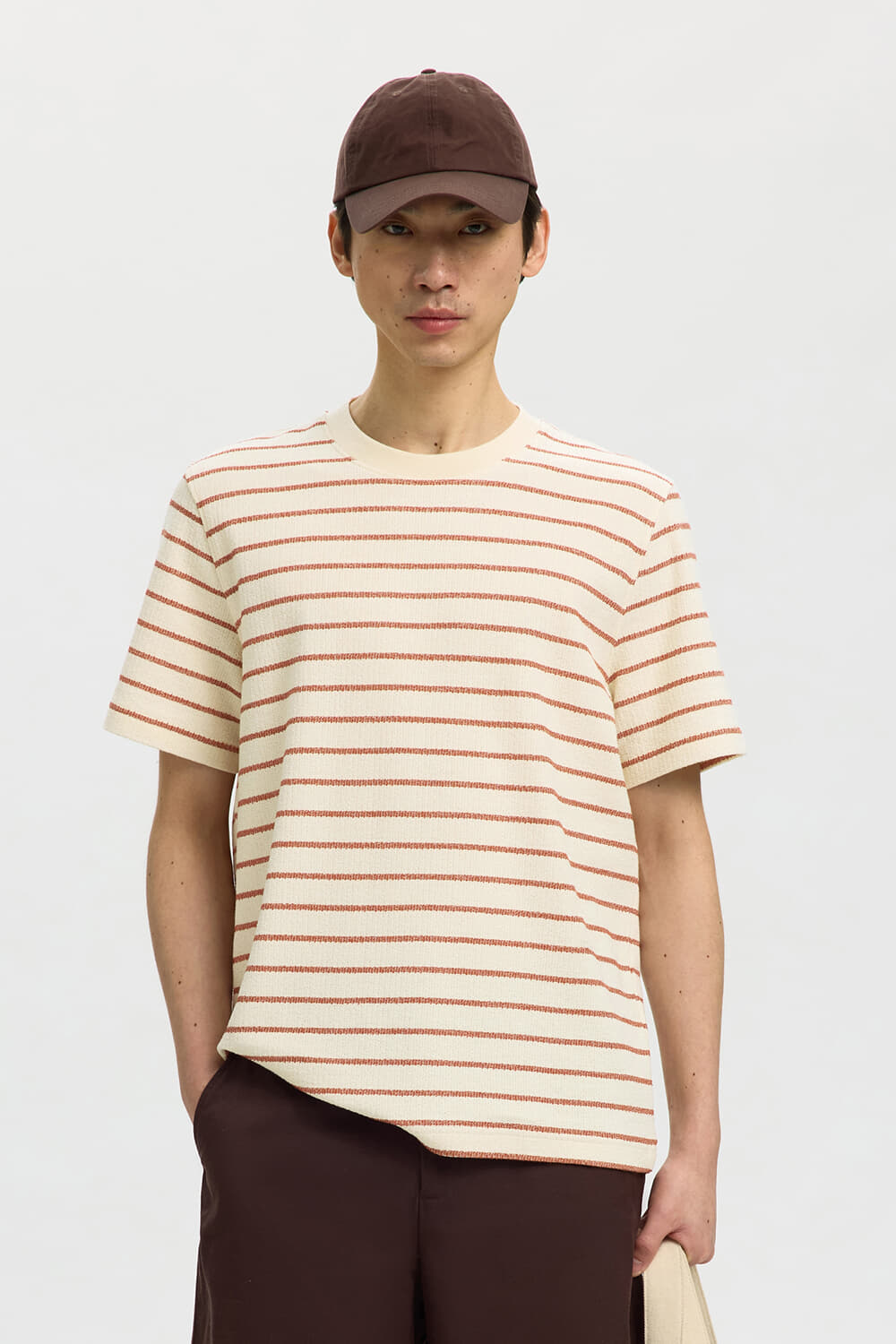 Selected Homme SLHDJANGO STRIPE SS O-NECK TEE Brick