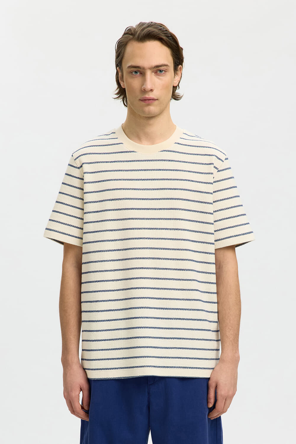 Selected Homme SLHDJANGO STRIPE SS O-NECK TEE Blauw