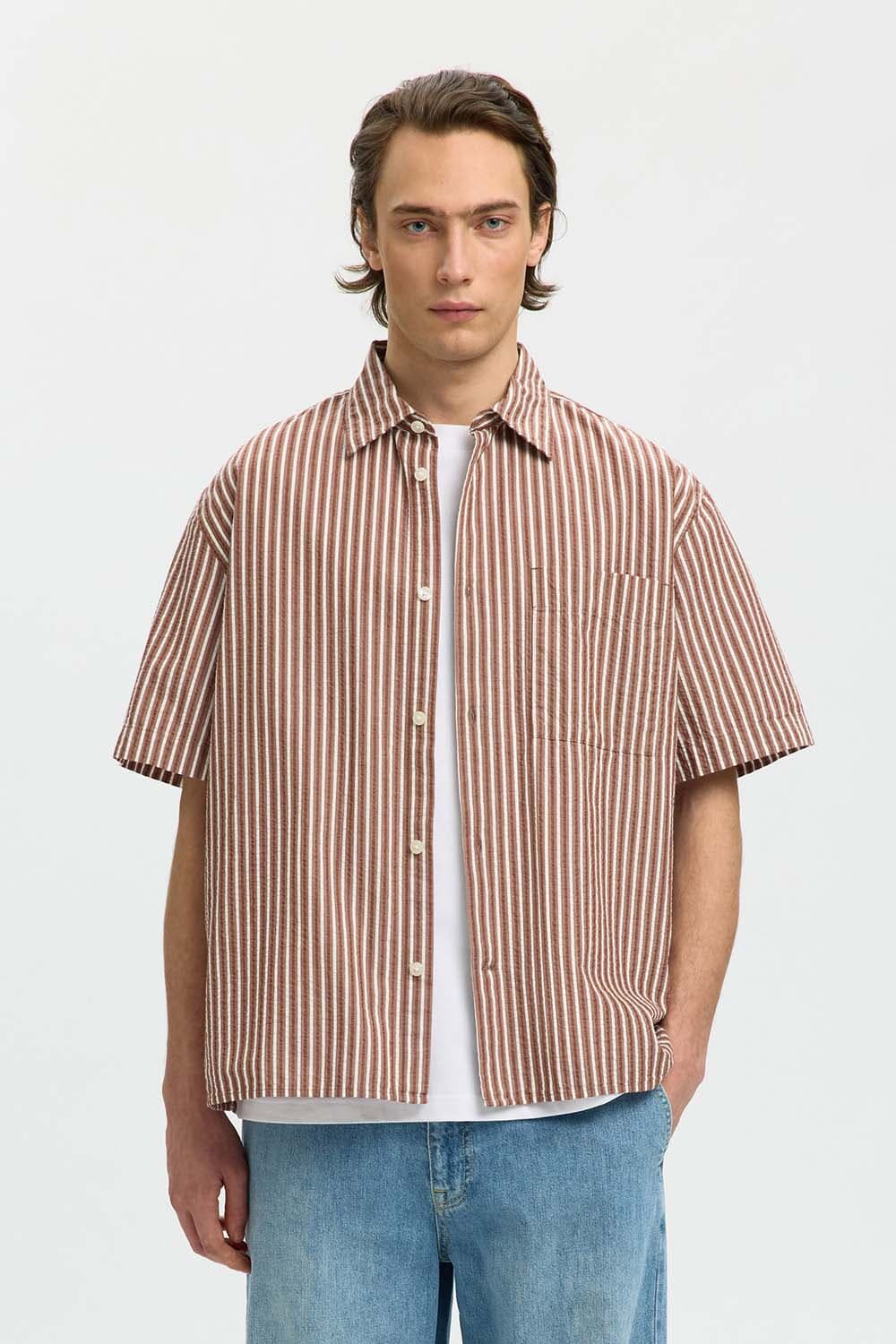 Selected Homme Overhemd Stuart Seersucker Rood