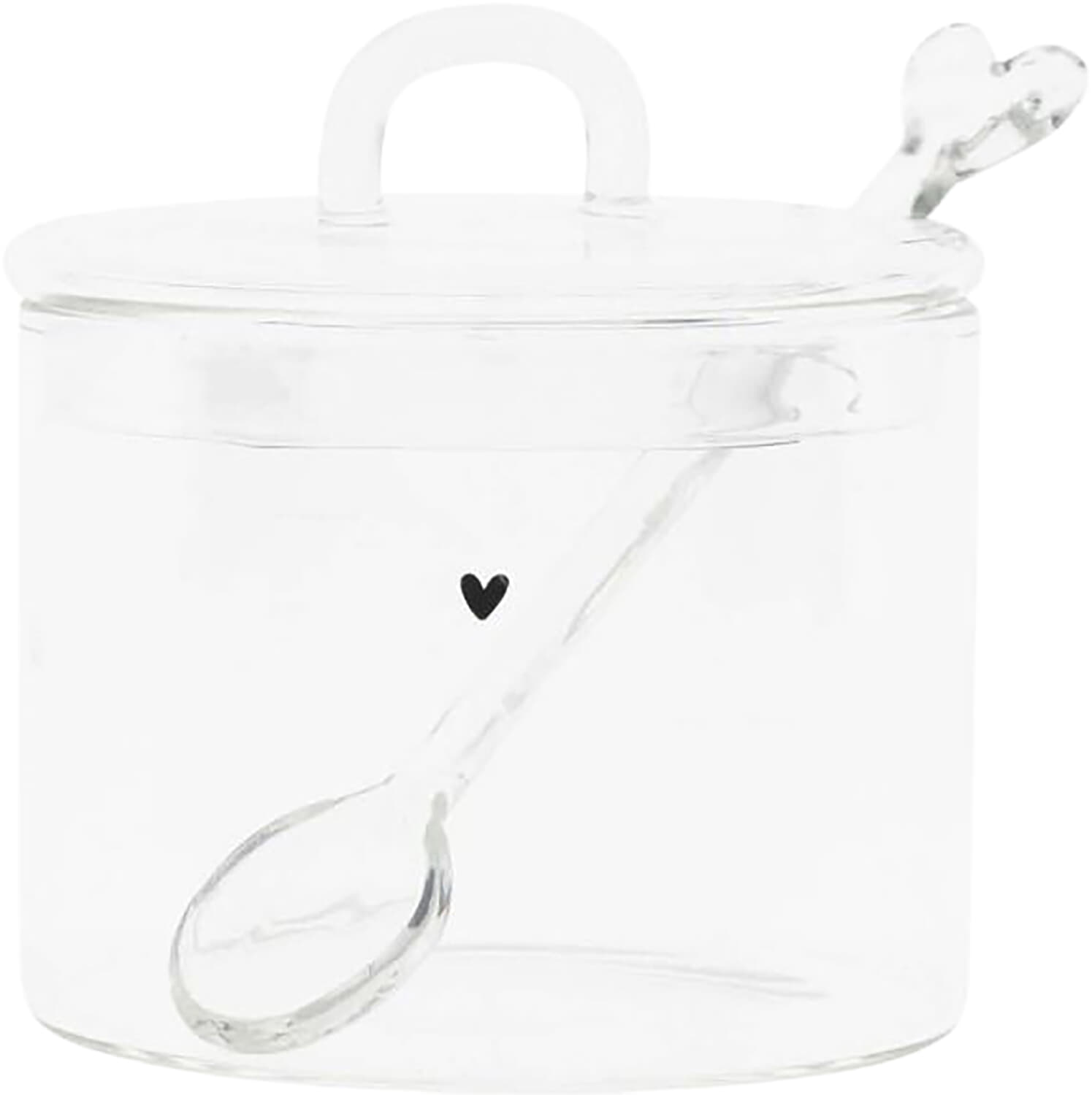 Bastion Collections Sugar pot glass with black heart Wit