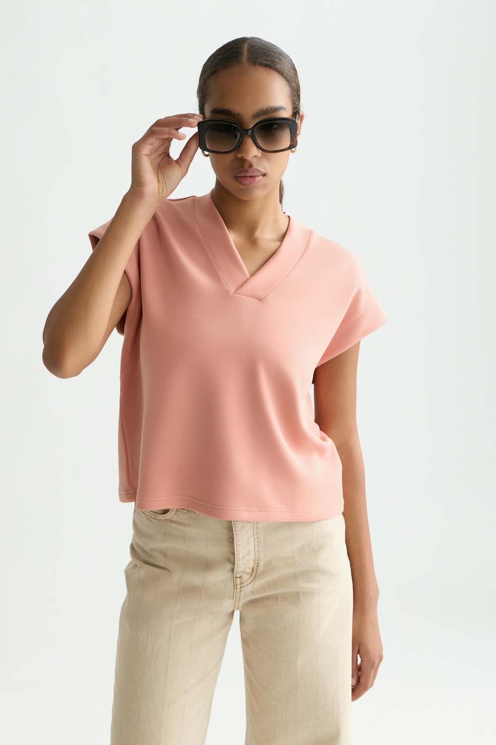 Scotch & Soda Sweater V-neck Tencel Roze