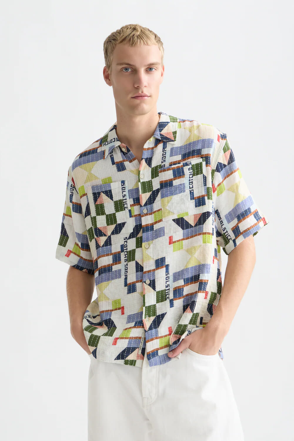 Scotch & Soda Polo Printed Stitched Relaxed fit Wit