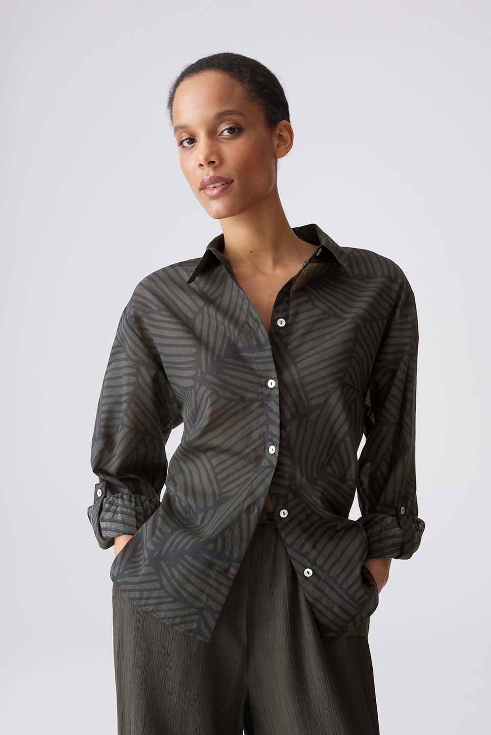 Opus Blouse Felora Botanical Zwart